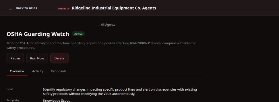An Atlas Agent configured to monitor for regulatory changes