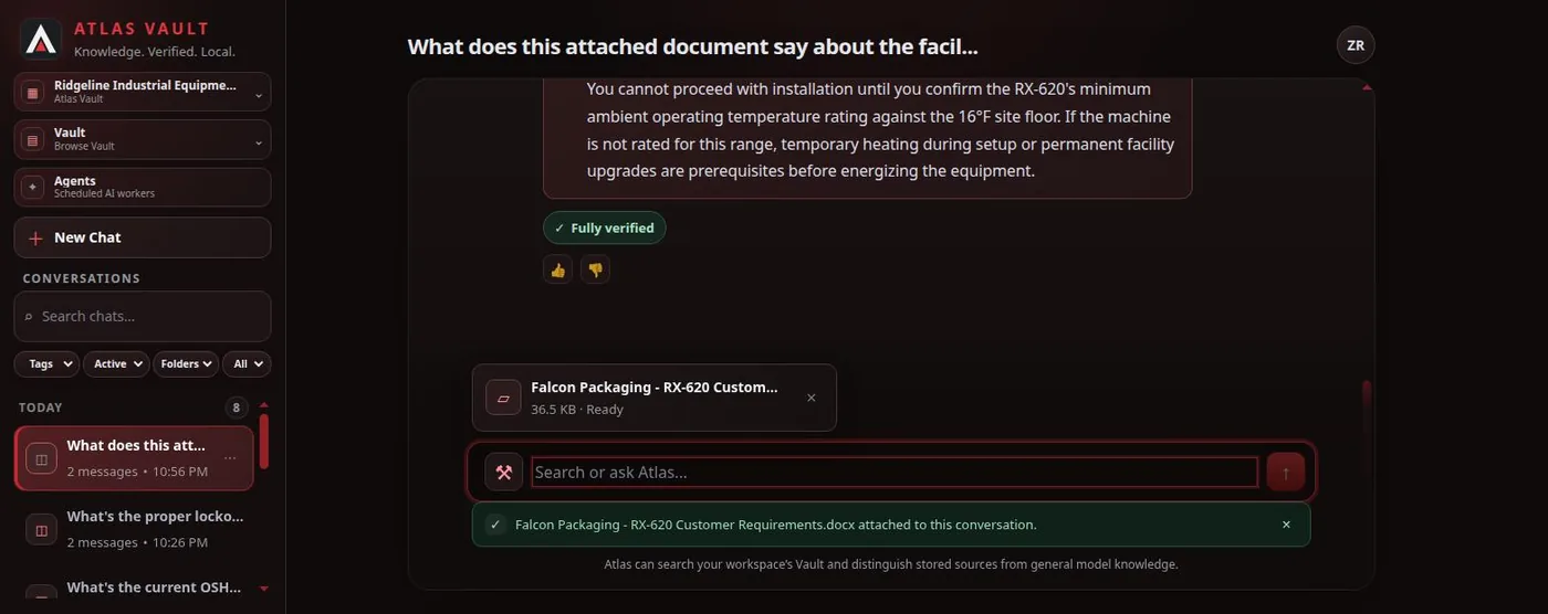 Atlas answering a question about an attached customer requirements document