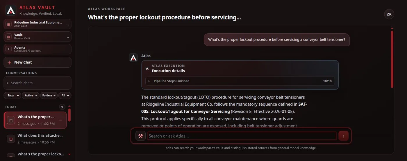 The same question answered in Detailed mode, showing Atlas's execution steps