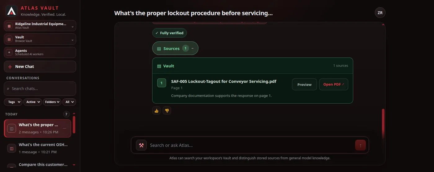 Atlas showing the source document behind an answer
