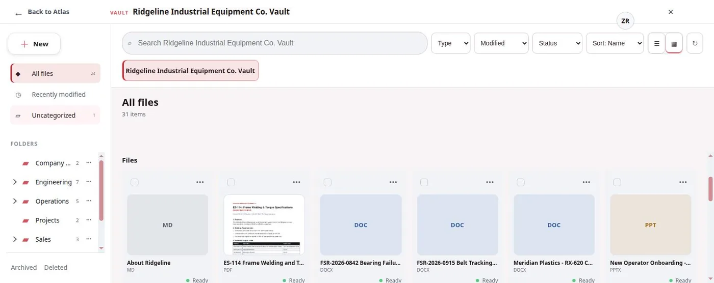 Atlas Vault grid view in light mode