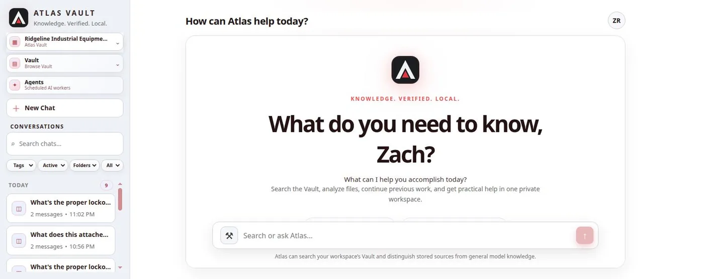Atlas chat interface in light mode